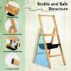 3 Step Foldable Bamboo Step Ladder Stool with Tool Storage Bag