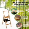 3 Step Foldable Bamboo Step Ladder Stool with Tool Storage Bag