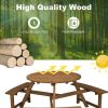 6-person Round Wooden Picnic Table with Umbrella Hole and 3 Built-in Benches