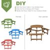 6-person Round Wooden Picnic Table with Umbrella Hole and 3 Built-in Benches