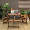 6-person Round Wooden Picnic Table with Umbrella Hole and 3 Built-in Benches