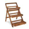 3-Tier Acacia Wood Plant Stand, Foldable Compact Indoor/Outdoor Display Rack for Plants and Decorative Items