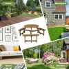 6-person Round Wooden Picnic Table with Umbrella Hole and 3 Built-in Benches