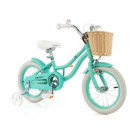 14-Inch Kids Bike Adjustable with Training Wheels for 3-5 Years Old (Color: Green)