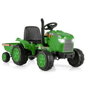 12V Kids Ride On Tractor with Trailer and Remote Control (Color: Green)